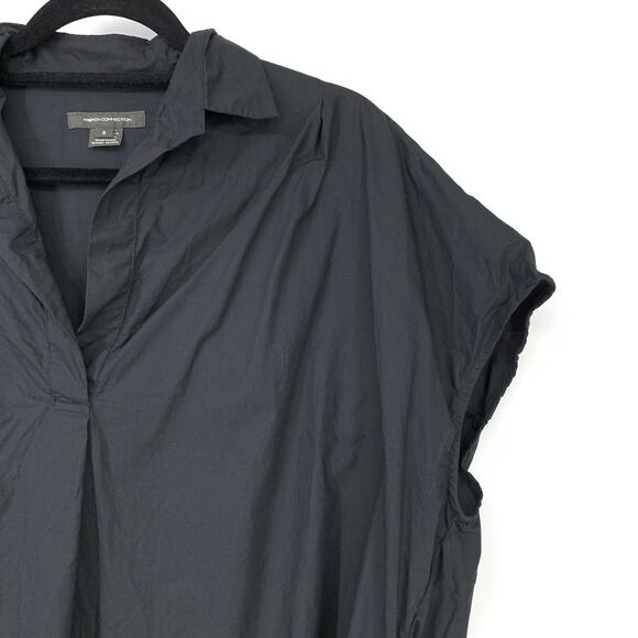 French Connection Top Women's Oversize S Short Dolman Sleeve Collared Black - Picture 3 of 6